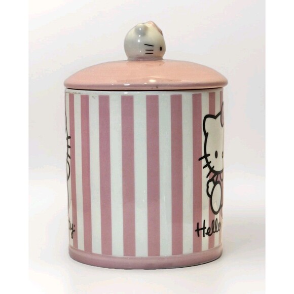 Hello Kitty Pink/White Stripe Canister Cookie Jar 8.5” NEW HTF Rare Sanrio - Picture 4 of 7